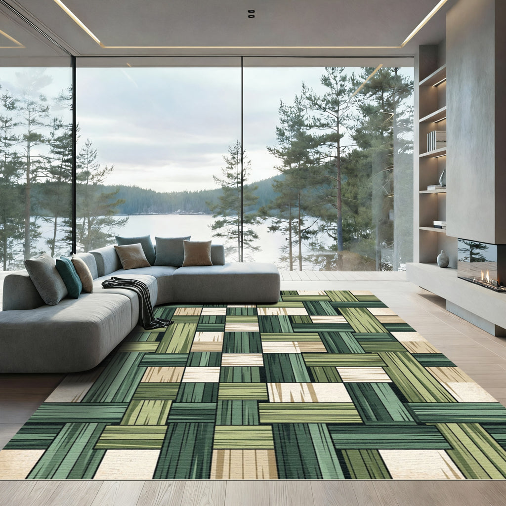 Sage Green Woven Geometric Lattice Rug