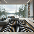 Modern Black Gold White Stripe Rug