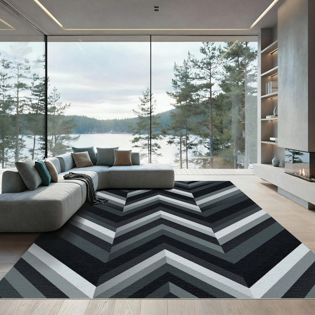Monochrome Chevron Herringbone Stripe Rug
