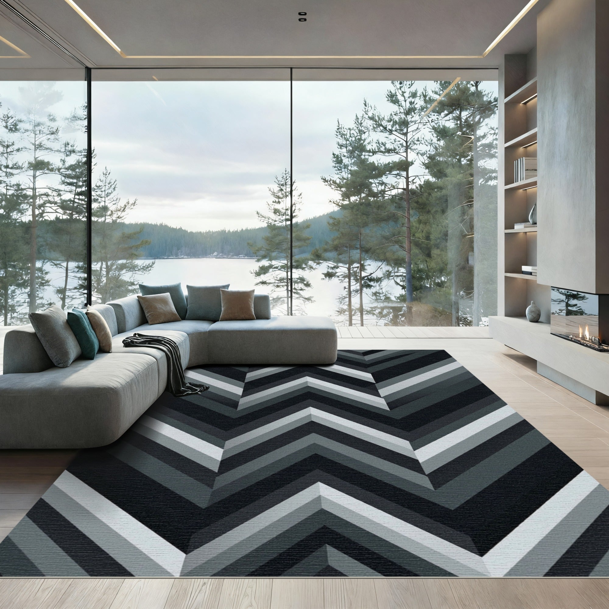 Monochrome Chevron Herringbone Stripe Rug