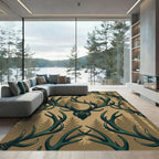 Earthy Forest Sage Deer Antler Tapestry Rug