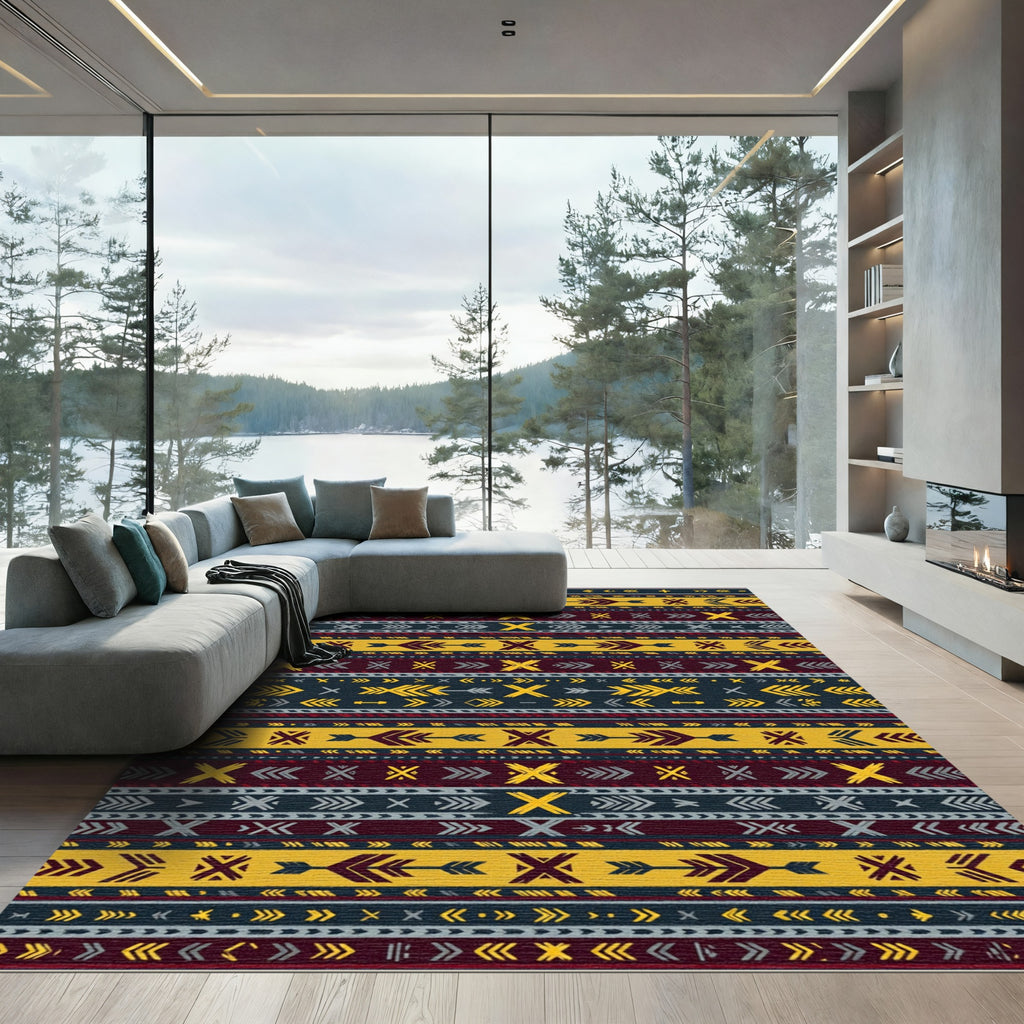Tribal Arrow Stripes Yellow Crimson Rug