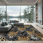 Fierce Leopard Faces Spotted Inlay Rug