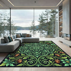 Elegant Green Verdant Acorn Medallion Rug