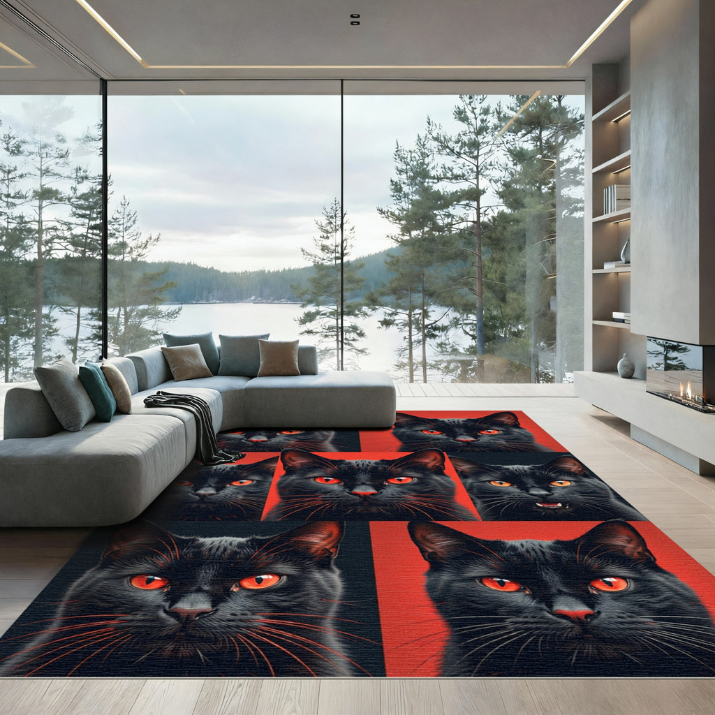 Fiery Red Eyes Black Cat Collage Rug