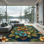 Golden Tropical Bird of Paradise Floral Rug