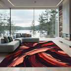 Bold Crimson and Nude Abstract Swirl Rug
