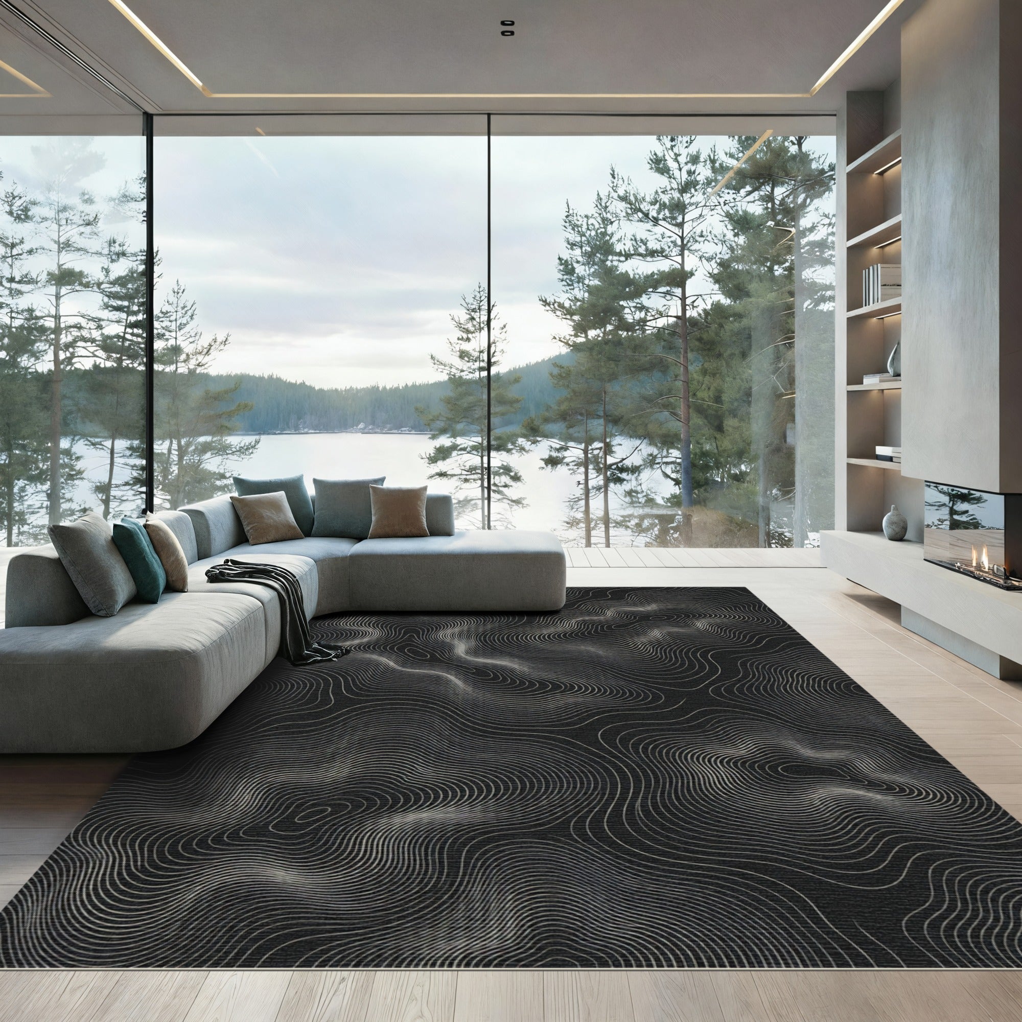 Monochrome Contour Topography Waves Rug