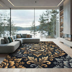 Elegant Gold and Silver Floral Medallion Rug
