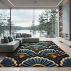 Art Deco Blue Gold Fan Medallion Rug