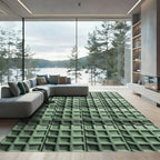 Modern Sage Green Waffle Grid Rug