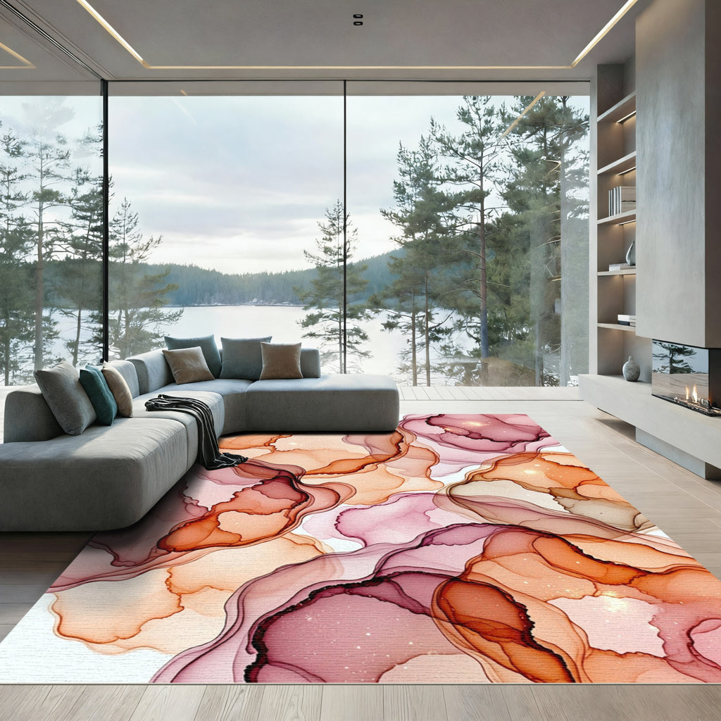 Ethereal Blush Orchid Fluid Swirls Rug