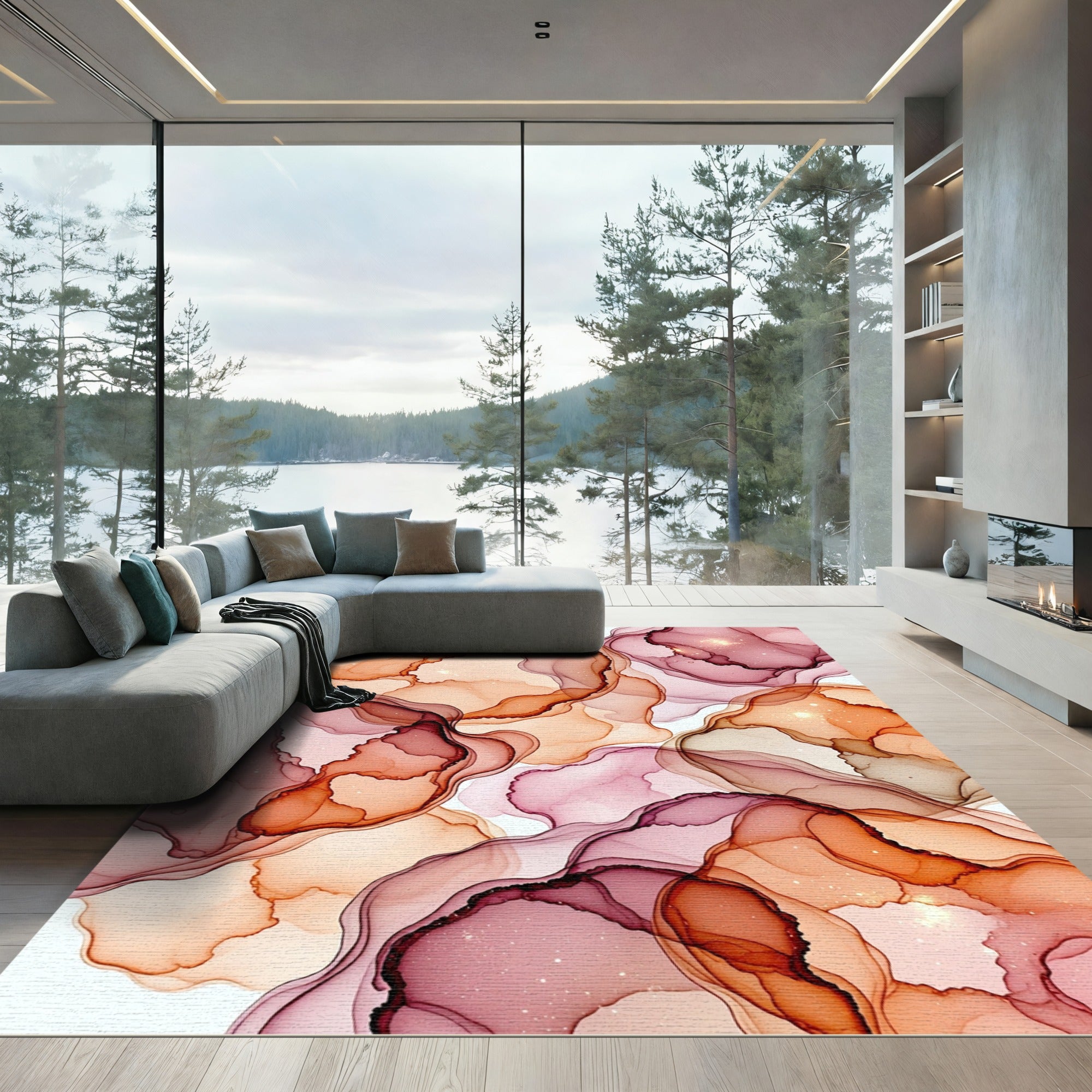 Ethereal Blush Orchid Fluid Swirls Rug