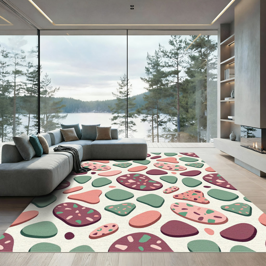 Modern Terrazzo Pebble Earth Tone Art Rug