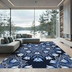 Cobalt Blue Tulips Mandala Circular Art Rug