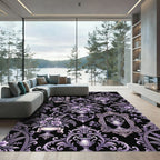 Elegant Purple Floral Damask Gilded Frame Rug