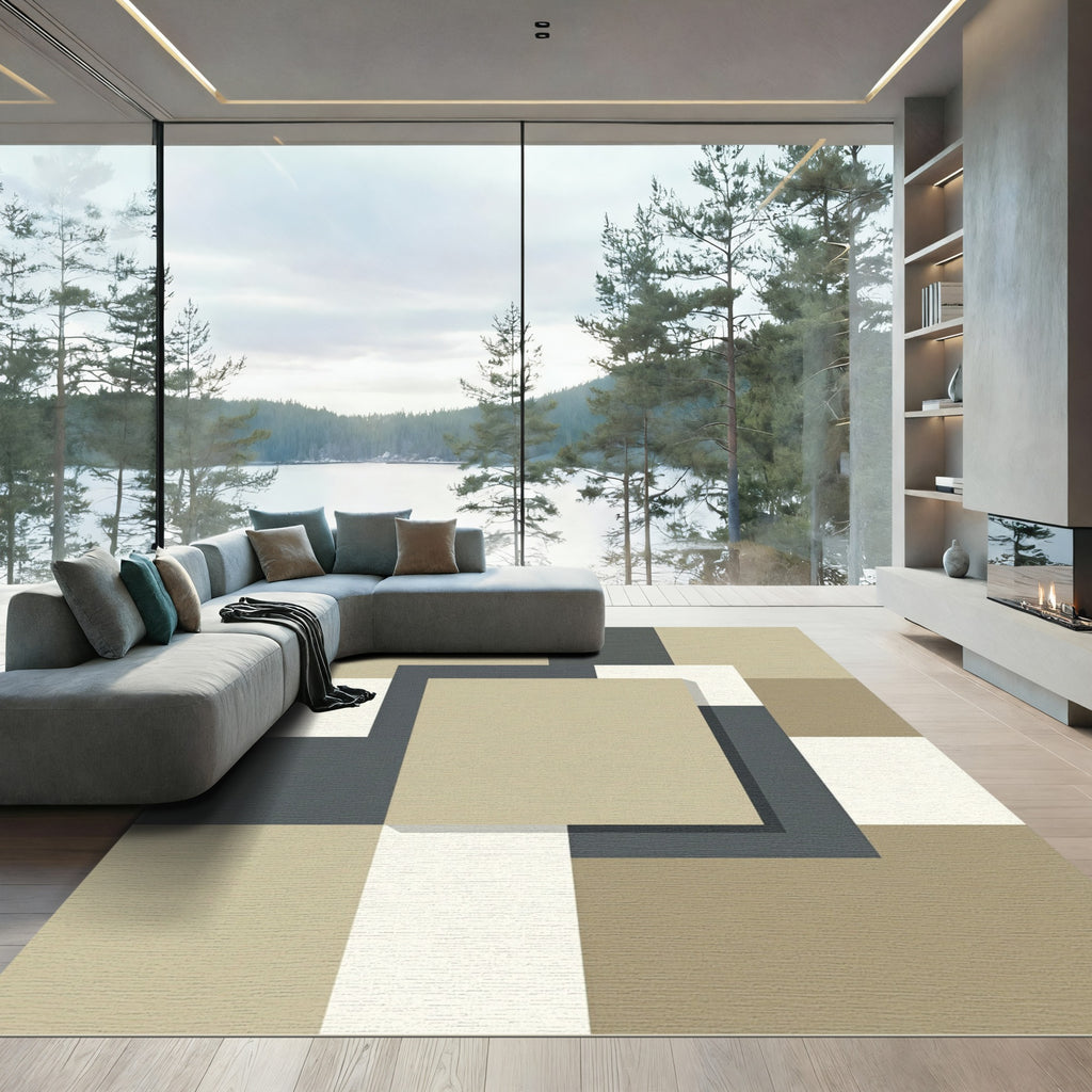 Geometric Earth Tones Overlapping Squares Rug