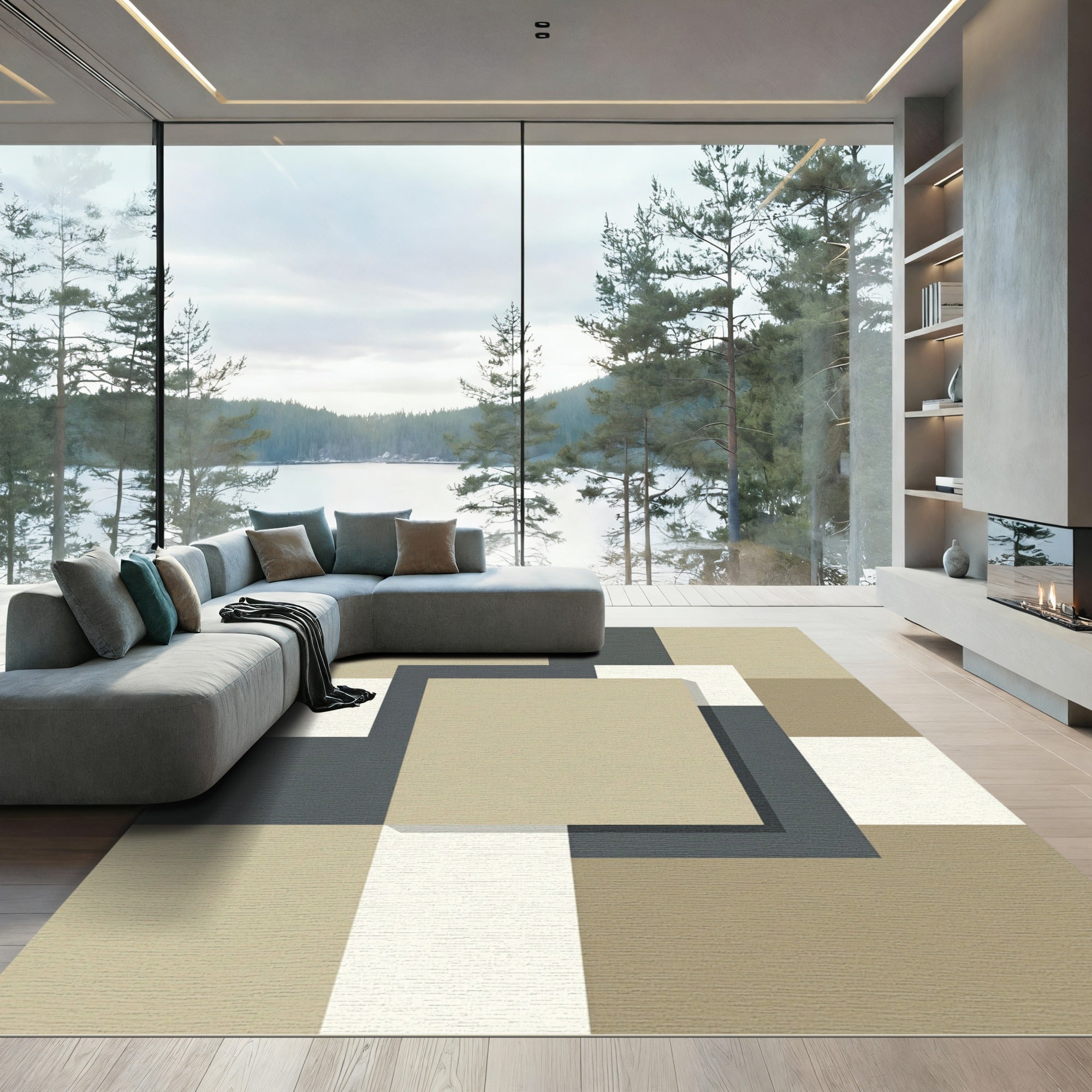 Geometric Earth Tones Overlapping Squares Rug