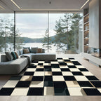Modern Black White Checkered Volume Rug