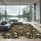 Ornate Golden Chrysanthemum Mandala Rug