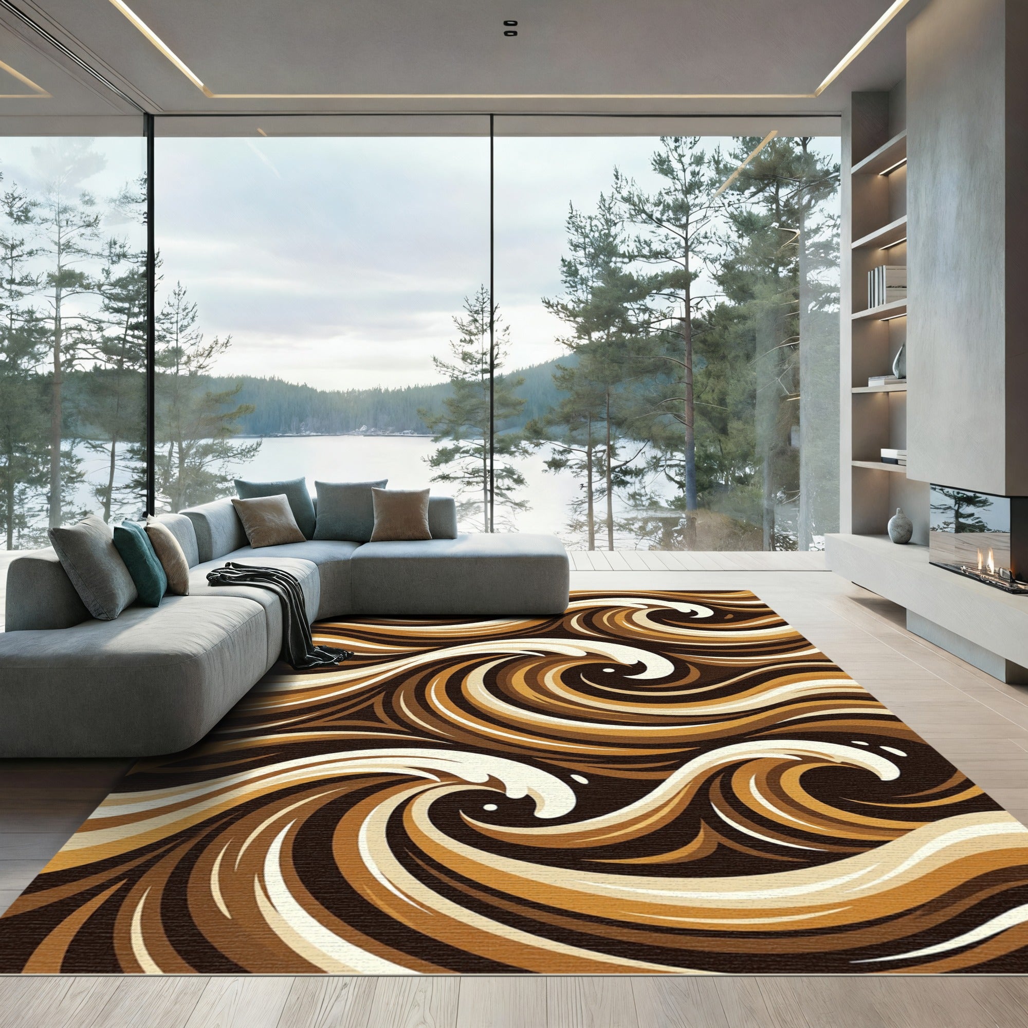 Chocolate Swirl Abstract Ocean Waves Rug