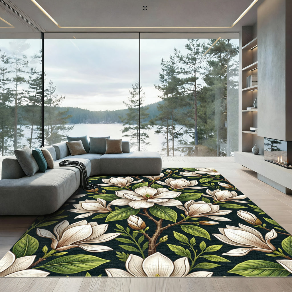 Elegant White Magnolia Branch Garden Rug