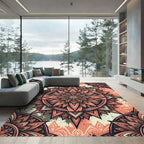Coral Salmon Geometric Lotus Mandala Rug