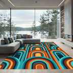 Mid-Century Geometric Arch Teal Orange Rug
