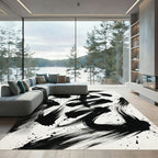 Bold Black Ink Splatter Brushstrokes Rug