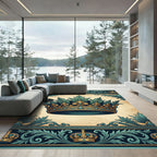 Regal Gold and Teal Crown Embellishment Rug