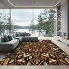 Earthy Boho Geometric Feather Sunburst Rug