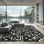 Monochrome Abstract Geometric Interlocking Line Rug