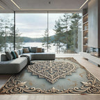 Ornate Filigree Heart Scrollwork Area Rug