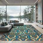 Teal and Gold Intricate Floral Arch Rug