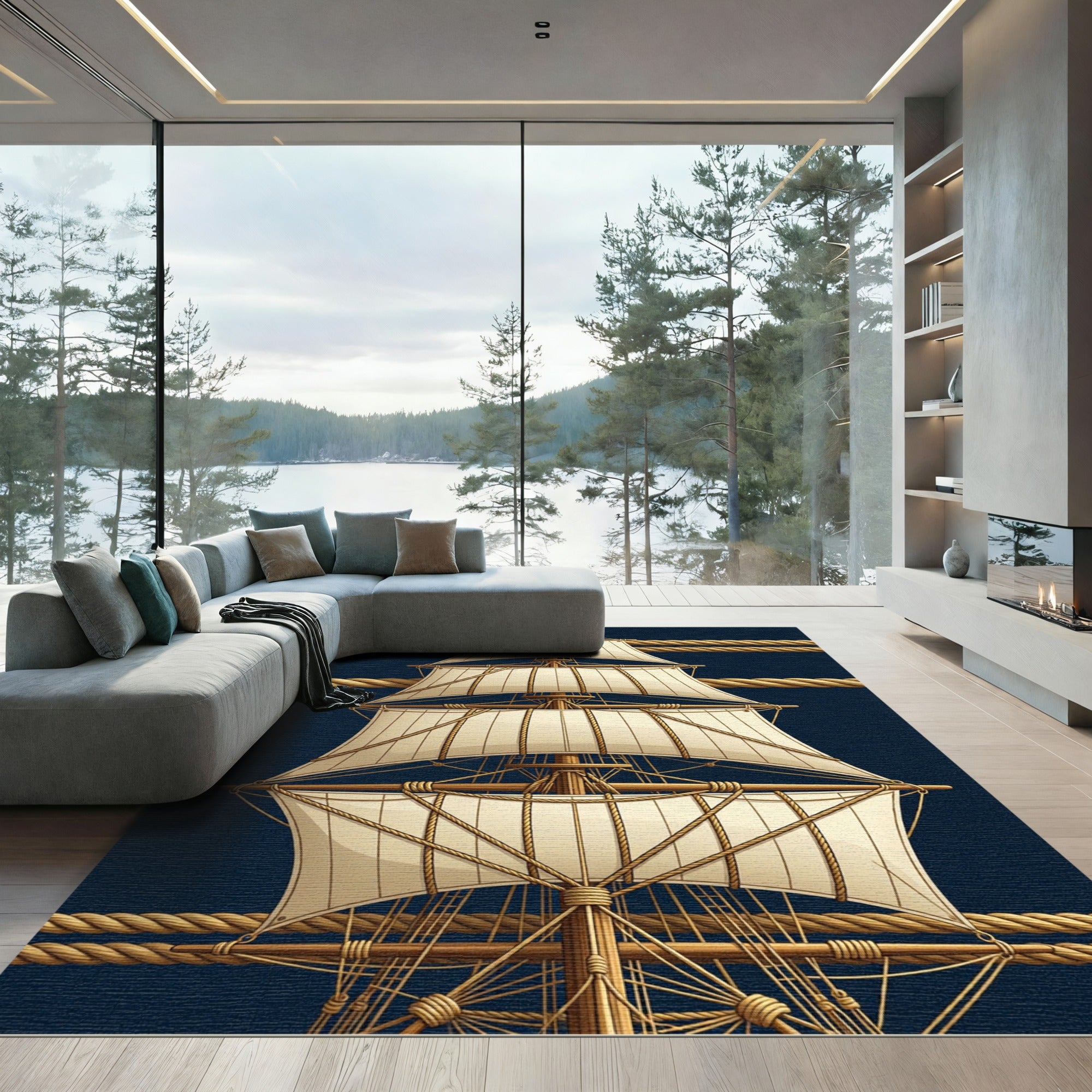 Nautical Tall Ship Linen Sails Rug