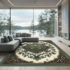 Elegant Sage Ornate Damask Medallion Rug