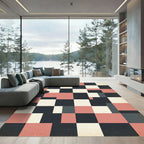 Modern Dusty Pink Charcoal Grid Rug