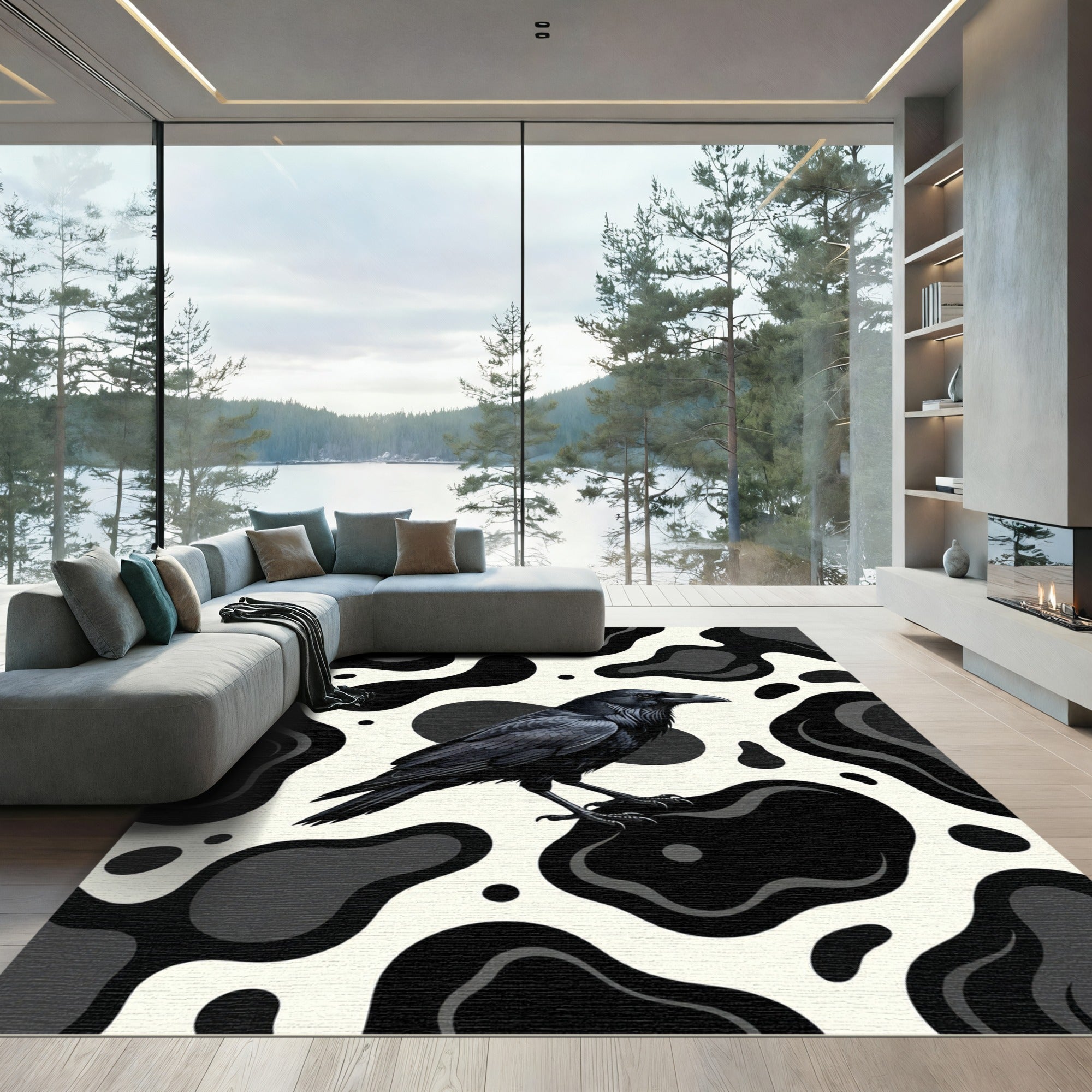 Black Raven Organic Shape Rug