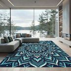 Teal Cyan Ornate Floral Mandala Rug
