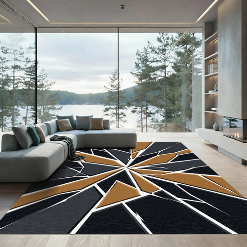 Abstract Geometric Gold and Charcoal Shards Rug