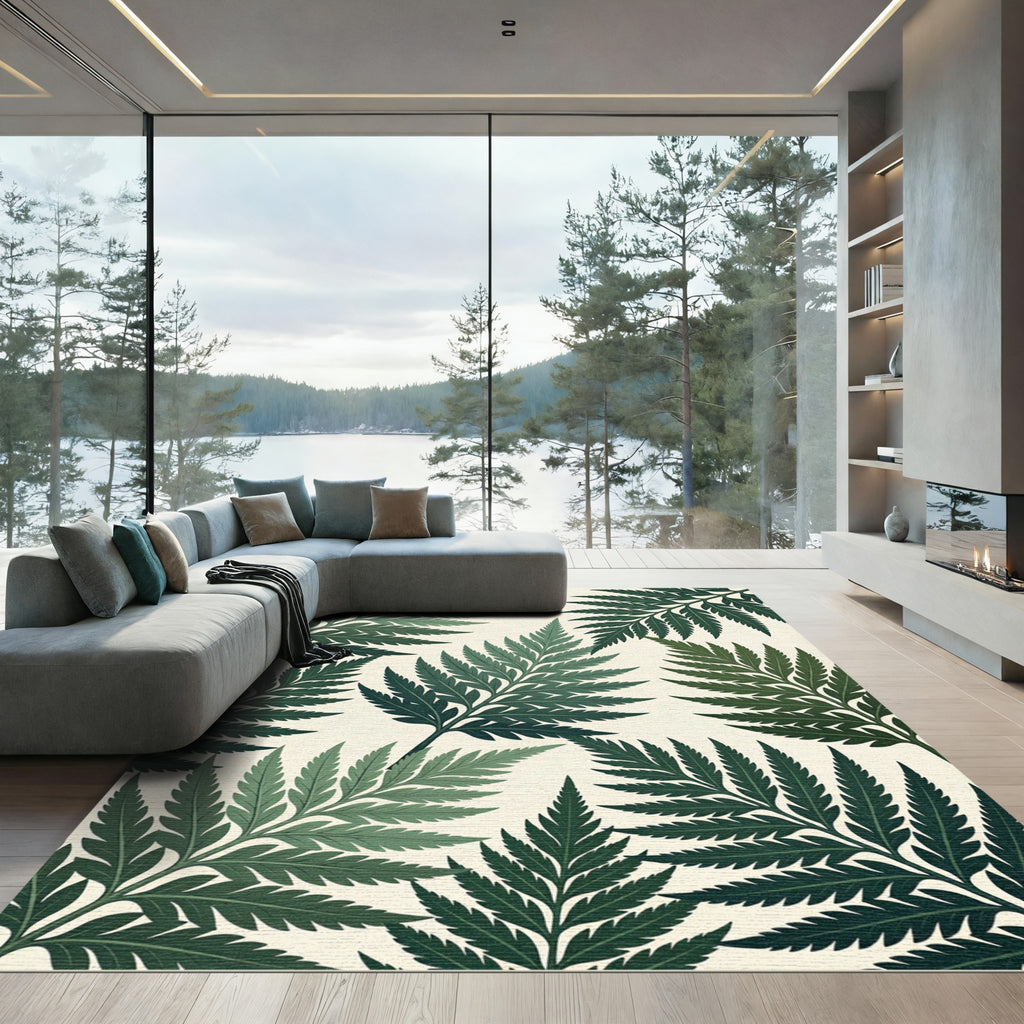 Lush Green Tropical Fern Botanical Rug