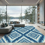 Indigo Blue Ikat Diamond Tile Rug