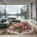 Vintage Pink Peony Scrollwork Rug
