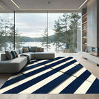 Navy Cream Diagonal Stripe Rug