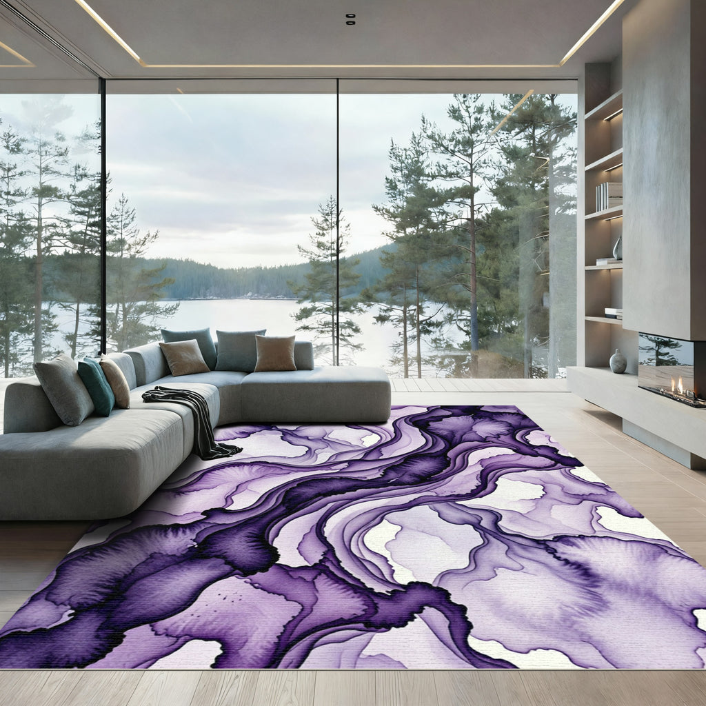 Elegant Deep Violet Abstract Flow Rug