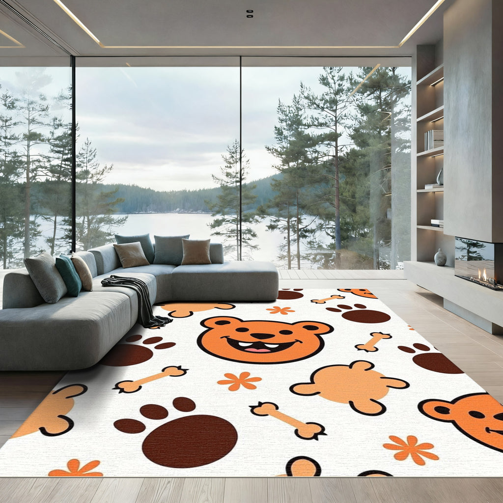 Orange Bear Paw Bone Playful Animals Rug