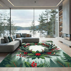 Rustic Antler and Holly Botanical Wreath Rug