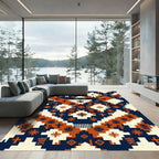 Geometric Navy Terracotta Aztec Folk Rug