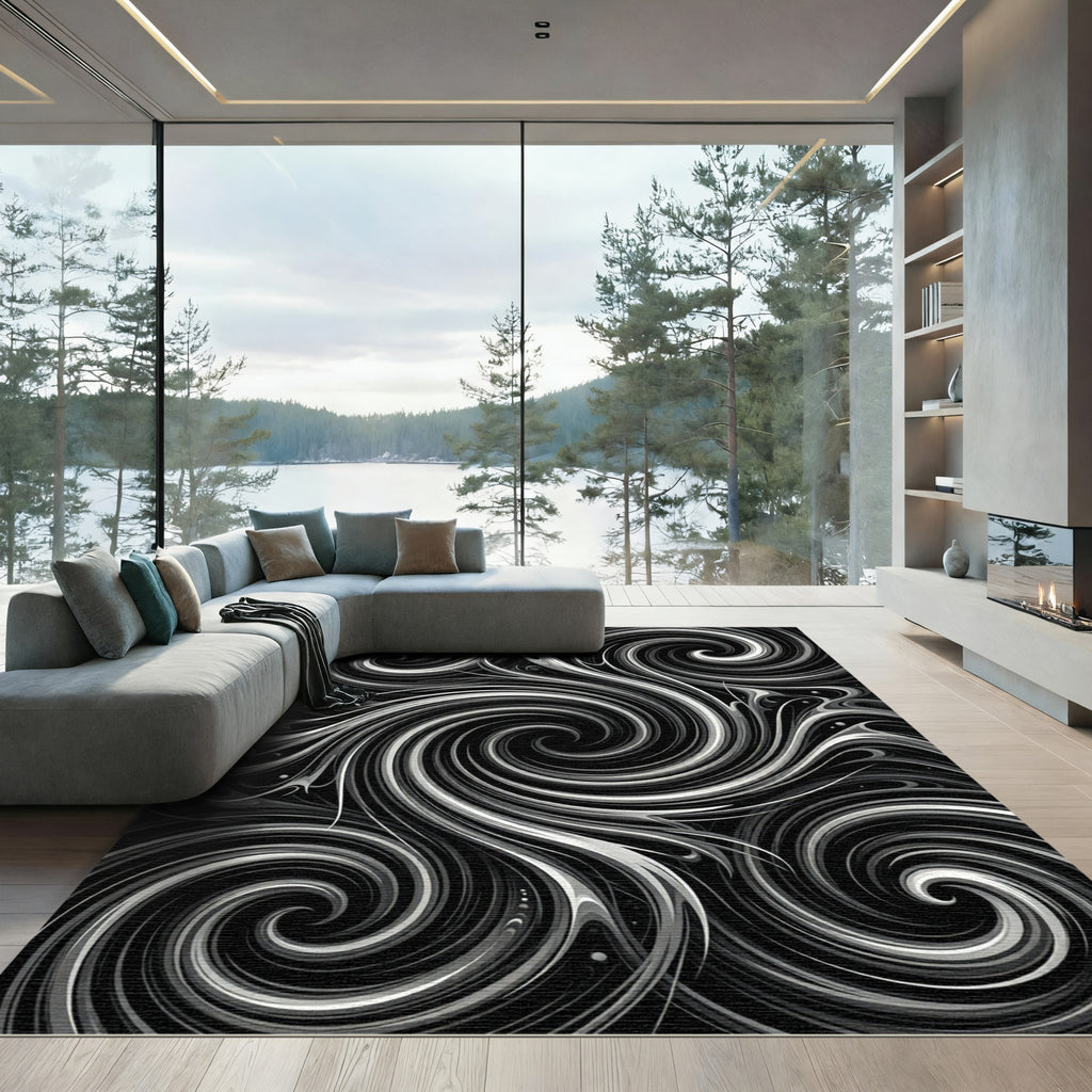 Monochromatic Swirl Abstract Fluid Rug