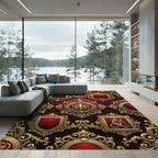 Royal Crimson Gold Ornate Heraldic Crest Rug